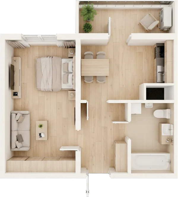 ЖК Nurli Makon в Нурафшане - 1-комнатная квартира 35,65 м², планировка