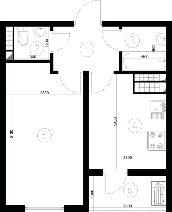 ЖК Nurli Makon в Нурафшане - 1-комнатная квартира 32,80 м², планировка, 2D