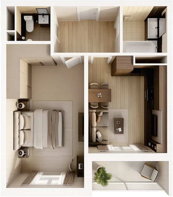 ЖК Nurli Makon в Нурафшане - 1-комнатная квартира 32,80 м², планировка
