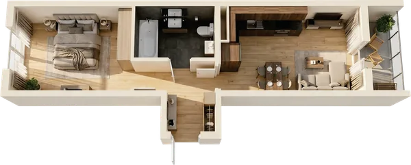 ЖК Nurli Makon в Нурафшане - 2-комнатная квартира 37,60 м², планировка