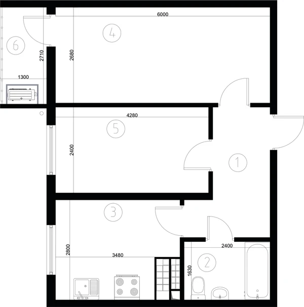 ЖК Nurli Makon в Нурафшане - 2-комнатная квартира 42,35 м², планировка, 2D