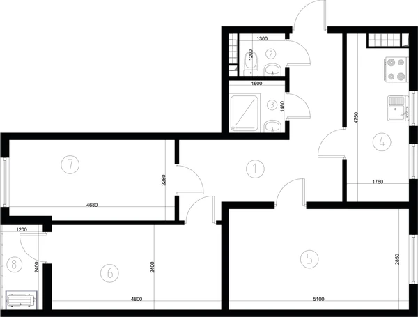 ЖК Nurli Makon в Нурафшане - 3-комнатная квартира 63,60 м², планировка, 2D