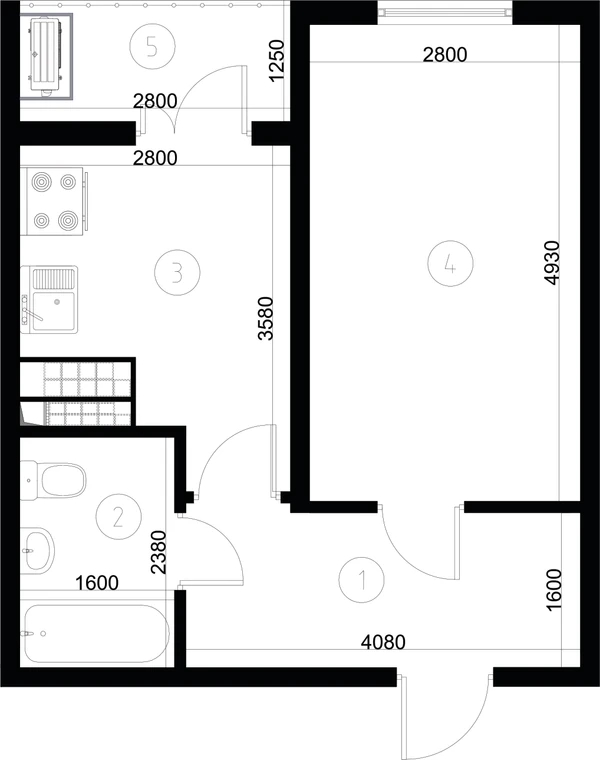 ЖК Nurli Makon в Нурафшане - 1-комнатная квартира 33,75 м², планировка, 2D