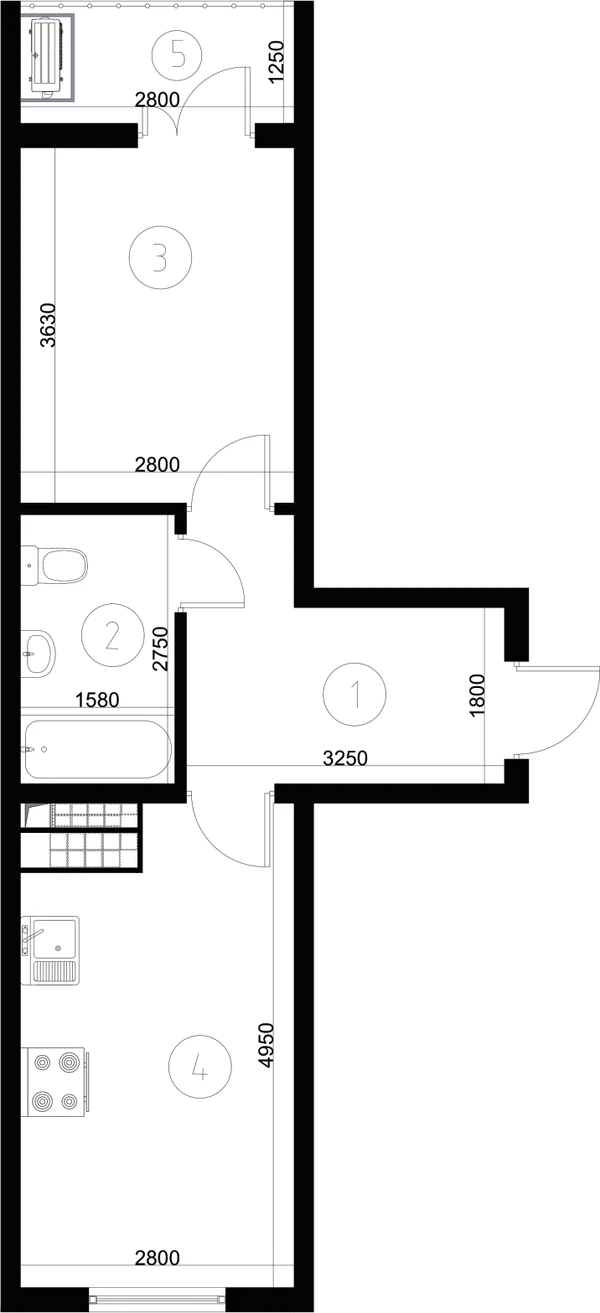 ЖК Nurli Makon в Нурафшане - 2-комнатная квартира 35,95 м², планировка, 2D