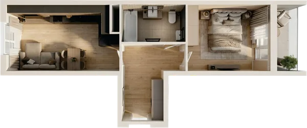 ЖК Nurli Makon в Нурафшане - 2-комнатная квартира 35,95 м², планировка
