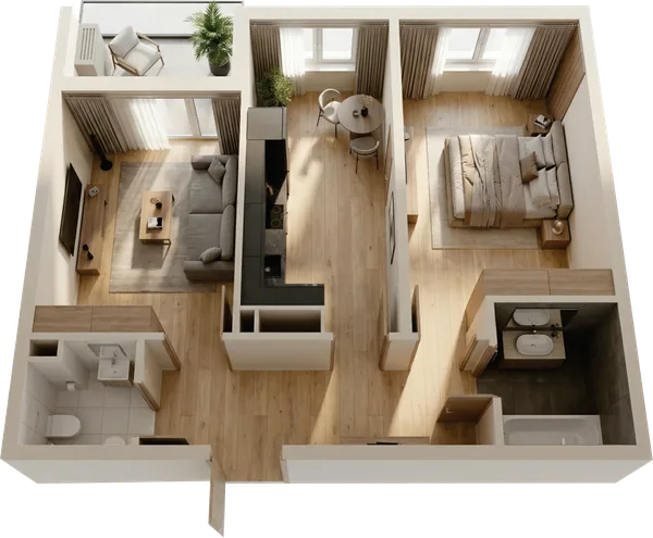 ЖК Nurli Makon в Нурафшане - 2-комнатная квартира 45,95 м², планировка