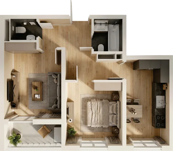 ЖК Nurli Makon в Нурафшане - 2-комнатная квартира 39,95 м², планировка