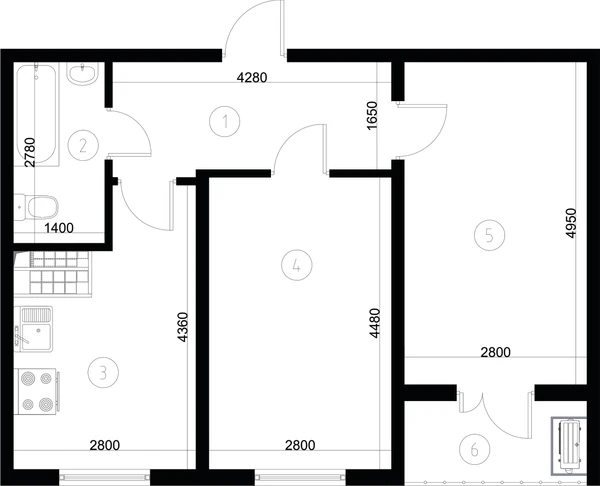 ЖК Nurli Makon в Нурафшане - 2-комнатная квартира 48,95 м², планировка, 2D