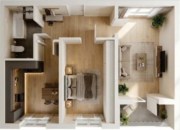 ЖК Nurli Makon в Нурафшане - 2-комнатная квартира 48,95 м², планировка