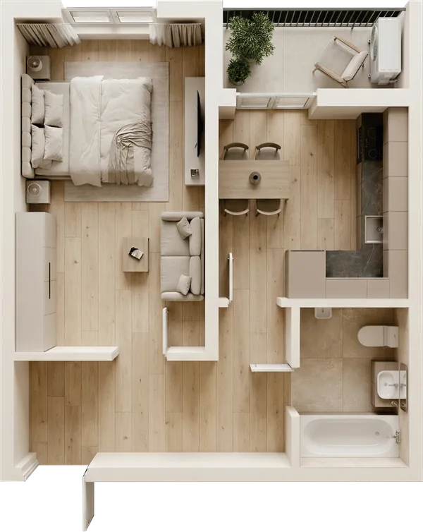 ЖК Nurli Makon в Нурафшане - 1-комнатная квартира 33,75 м², планировка