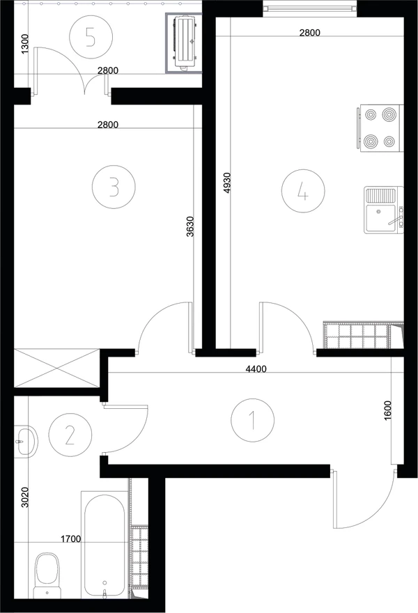 ЖК Nurli Makon в Нурафшане - 2-комнатная квартира 37,50 м², планировка, 2D