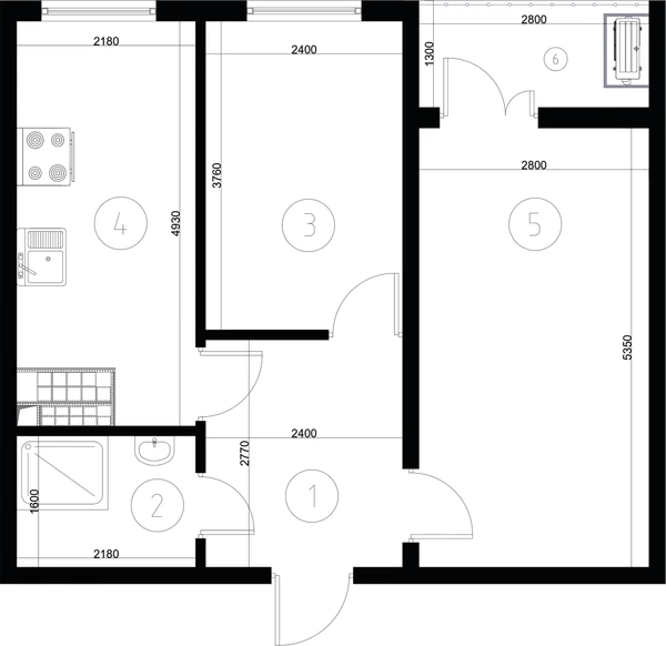 ЖК Nurli Makon в Нурафшане - 2-комнатная квартира 45,50 м², планировка, 2D