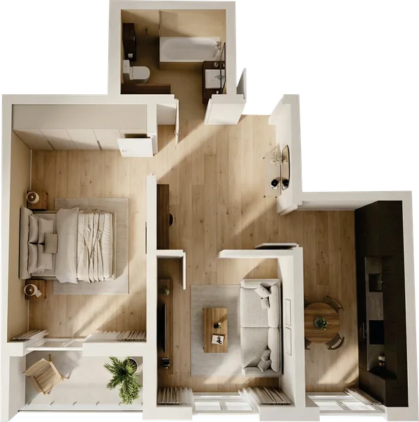 ЖК Nurli Makon в Нурафшане - 2-комнатная квартира 44,25 м², планировка