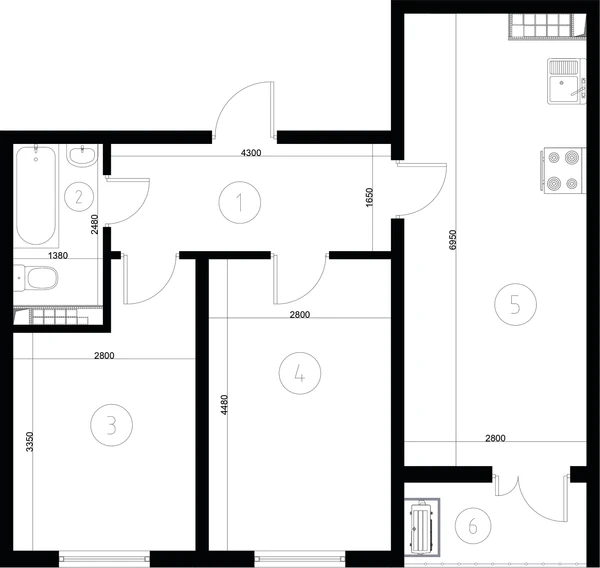 ЖК Nurli Makon в Нурафшане - 3-комнатная квартира 54,55 м², планировка, 2D