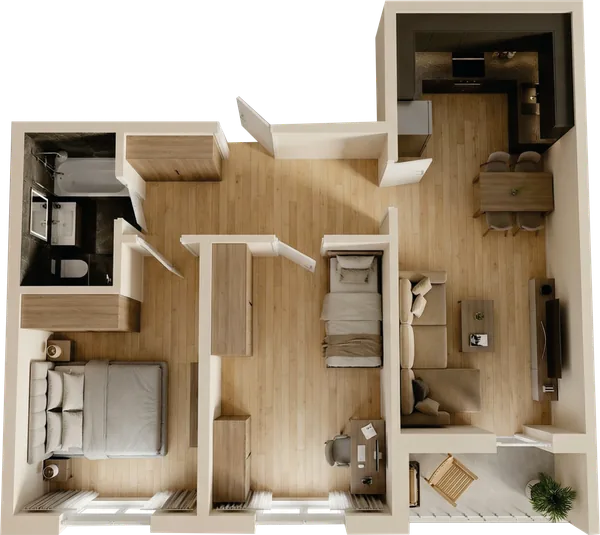 ЖК Nurli Makon в Нурафшане - 3-комнатная квартира 54,55 м², планировка